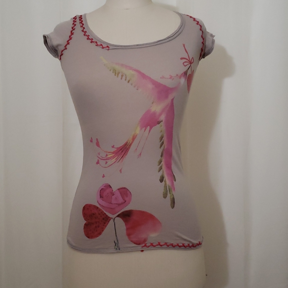 Awake Couture Vintage Tshirt, Bird, Hearts, XS